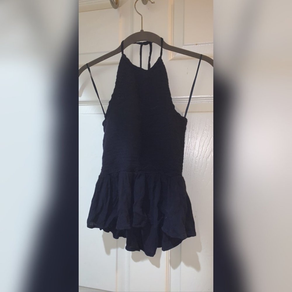 Small Navy Halter Peplum Top